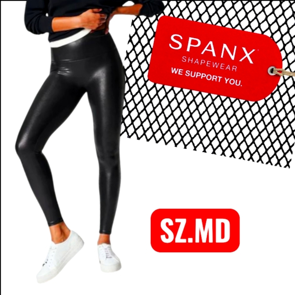 EUC SPANX Fuax Leather Leggings Black Sz. MD